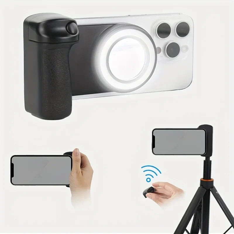 Grip MagSafe 2025 avec Déclencheur Bluetooth & Lumière LED – Stabilisateur Photo/Vidéo pour iPhone & Android - Lifetech Store