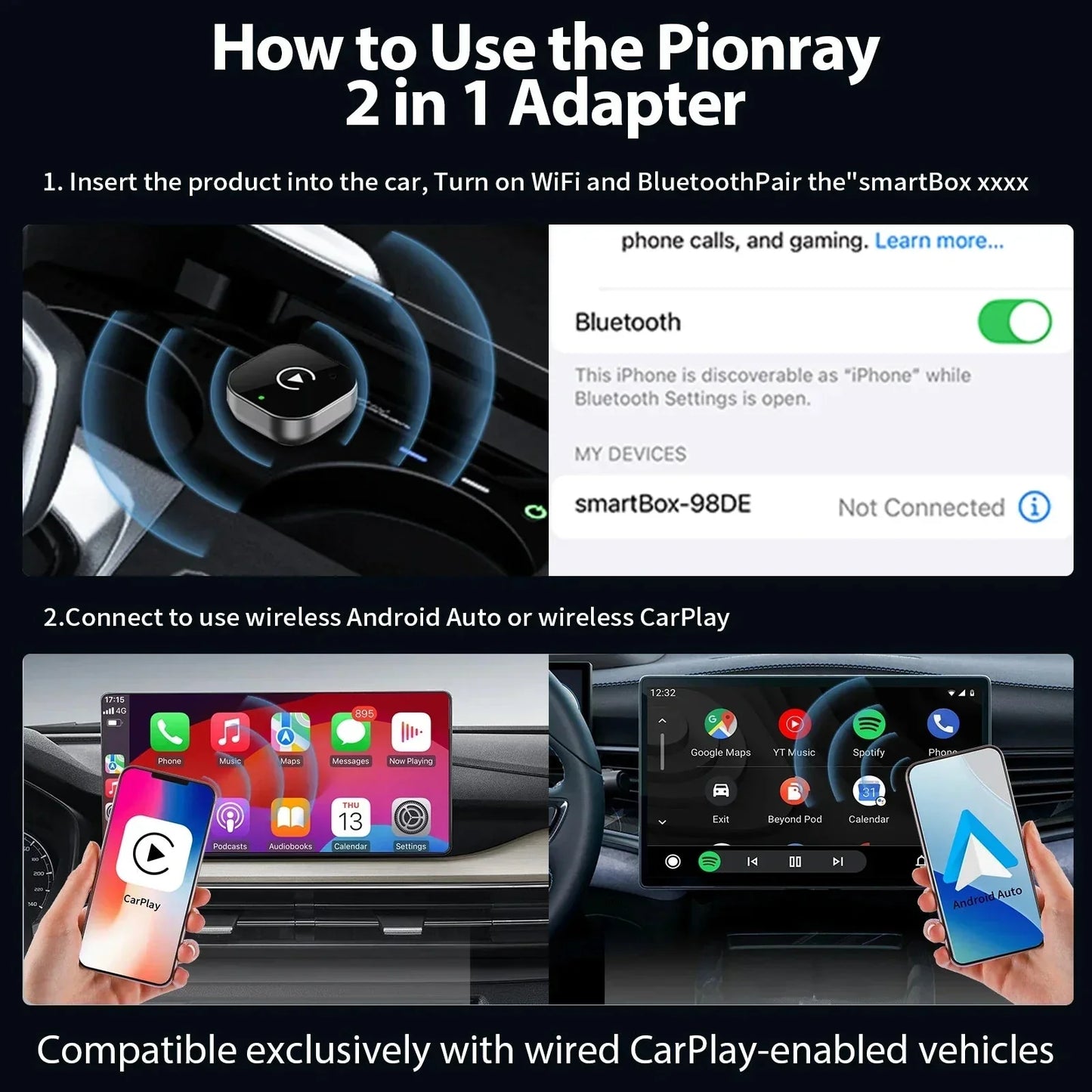 Boîte CarPlay & Android Auto Sans Fil – Compatible 99% des Voitures avec CarPlay Câblé - Lifetech Store